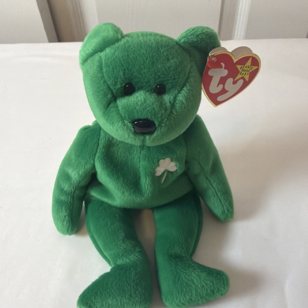 Ty Beanie Baby Erin Retired Original Green Bear with Shamrock Tag